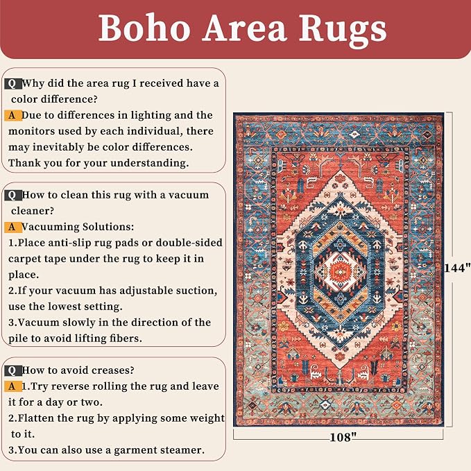 SERISSA 9x12 Washable Non Slip Boho Area Rug - Image 2