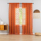 YJ YANJUN Vintage Lace Curtains 84 Inches Long-Rustic Floral Bohemian Burnt - Image 2