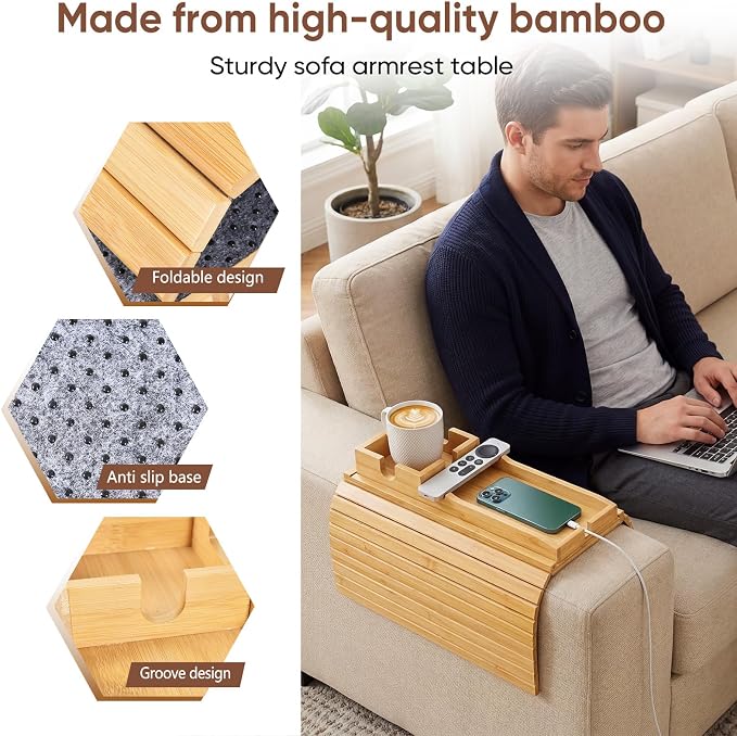 Bamboo Couch Arm Tray Table - Image 6