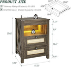 Night Stand with Gun Drawer, Bedside Table with Charger Station & LED Human - Image 2