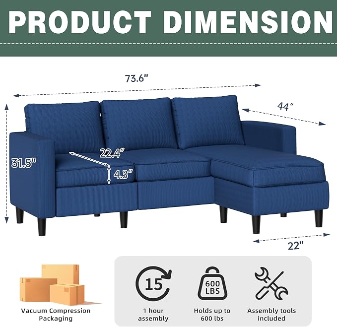 SUNLEI 73.6" Modular Sectional Sofa, Comfy Cloud Couch - Image 2