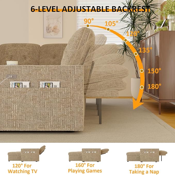 63 Inch Sleeper Sofa Bed, 3 in 1 Pull Out Couch Bed - Image 4