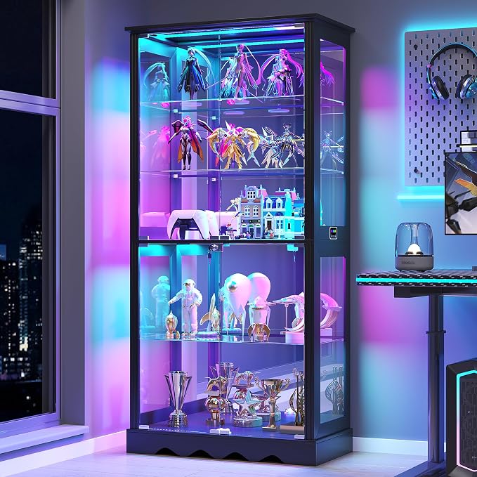 Dystler Display Cabinet with Glass Doors, LED Display Case with Removable Shelf by CraftYourIdealHomeLife