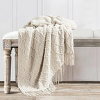 BOURINA Beige Throw Blanket 50 x70 Inches Jacquard Argyle Throw Textured Solid - Image 5