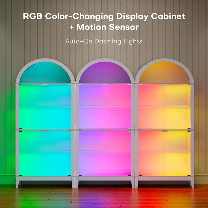HNEBC 69" Display Case with RGB Lights, Arched 5-Tier Tempered Glass Display - Image 8