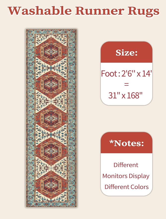SERISSA 2'6"x14' Washable Non Slip Boho Runner Rug - Image 6