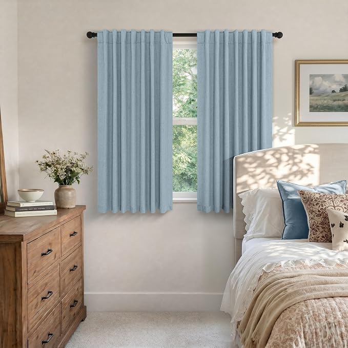 Dusty Blue Blackout Curtains for Nursery 54 Inch Length 2 Panel Chic Linen Look - Image 3