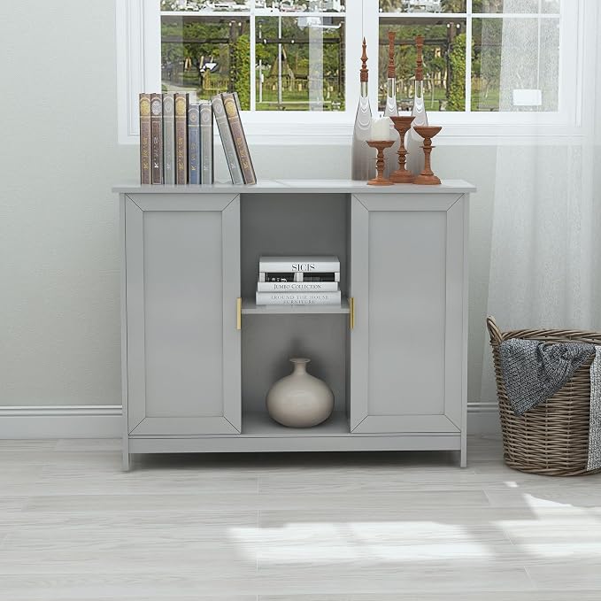 TaoHFE Grey Kitchen Pantry, Modern Wooden Small Credenza Sideboard Coffee - Image 5