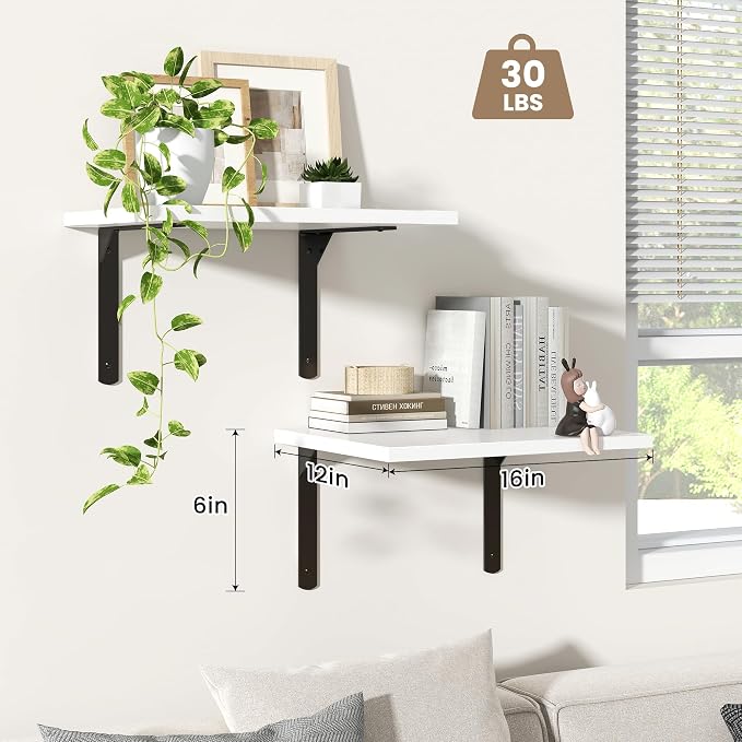Fun Memories Floating Shelves for Wall, 12 Inch Deep Floating Shelves Set of 2 - Image 4