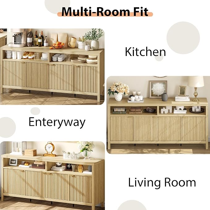 GarveeLife 65 Inch Fluted Sideboard Buffet Cabinet - Image 6