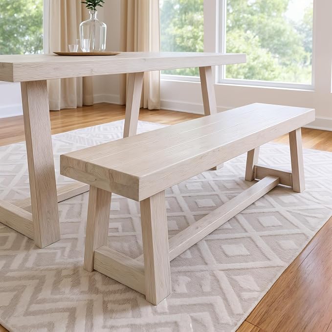 Plank+Beam 60 Inch Farmhouse Dining Bench, Solid Wood Entryway Bench, Wooden by PlankBeam