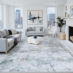 10x14 Washable Area Rug for Living Room Bedroom: Non-Slip Modern Blue Grey | - Image 8