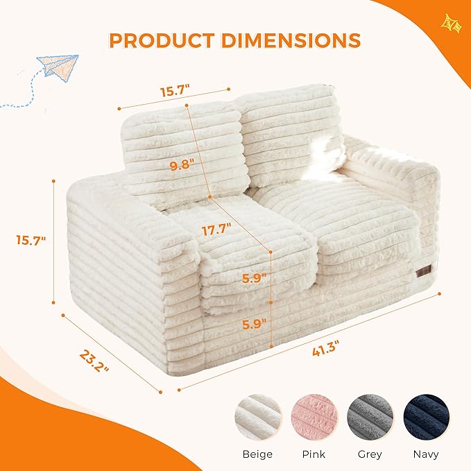 MAXYOYO Extra Wide Kids Bean Bag Chair, Comfy Faux Fur Bean Bag Sofa - Image 2