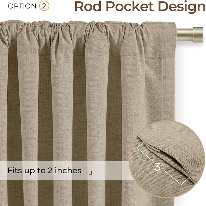 INOVADAY Extra Wide 100% Blackout Linen Curtains 102x96 Earthy Beige | Linen - Image 4