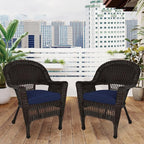 Jeco Wicker Chair with Blue Cushion - Image 2