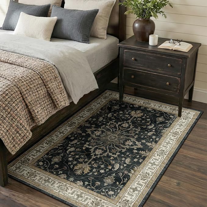 RELEANY Washable Area Rug, Water Repellent, Pet Friendly, Vintage Floral Boho by RELEANY