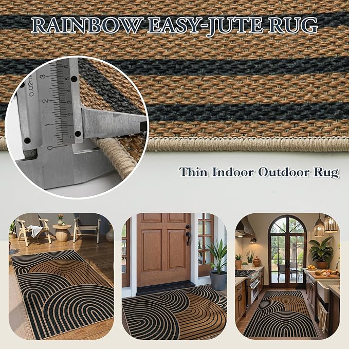 Lahome Modern Rainbow Easy Jute 3x5 Rug, Washable Indoor Outdoor Carpet - Image 5