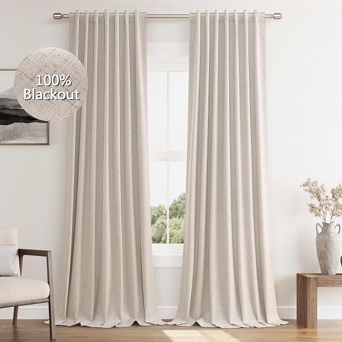 Oatmeal 100% Blackout Curtains 84 Inch Length 2 Panels Set - Image 9