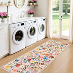 PLHXFR 2.6x8 Washable Runner Rug：Floral Indoor Kitchen Soft Carpet Beige | - Image 4