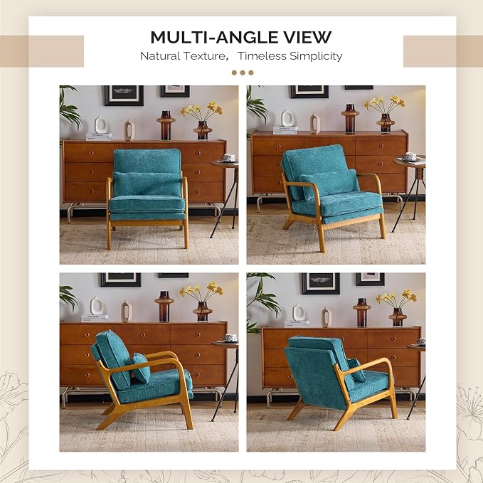 VINGLI Chenille Mid-Century Modern Accent Chair Set of 2, Cute Reading Arm Chair - Image 8