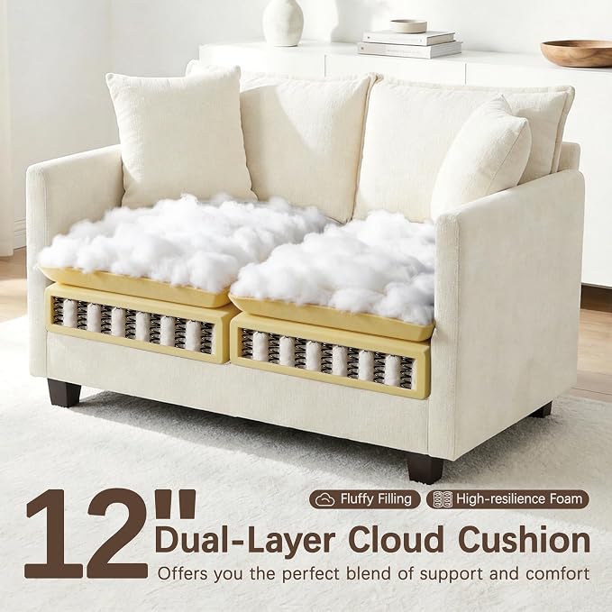 Loveseat Sofa with Ottoman, Comfy Chenille Small Couch - Image 3