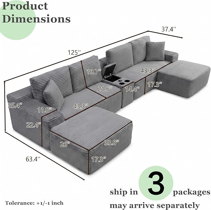 125" Oversized Sectional Couches - Image 2