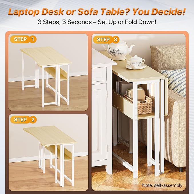 Huuger Folding Desk with Storage Shelf, 39.3 Inch Foldable Computer Table - Image 4