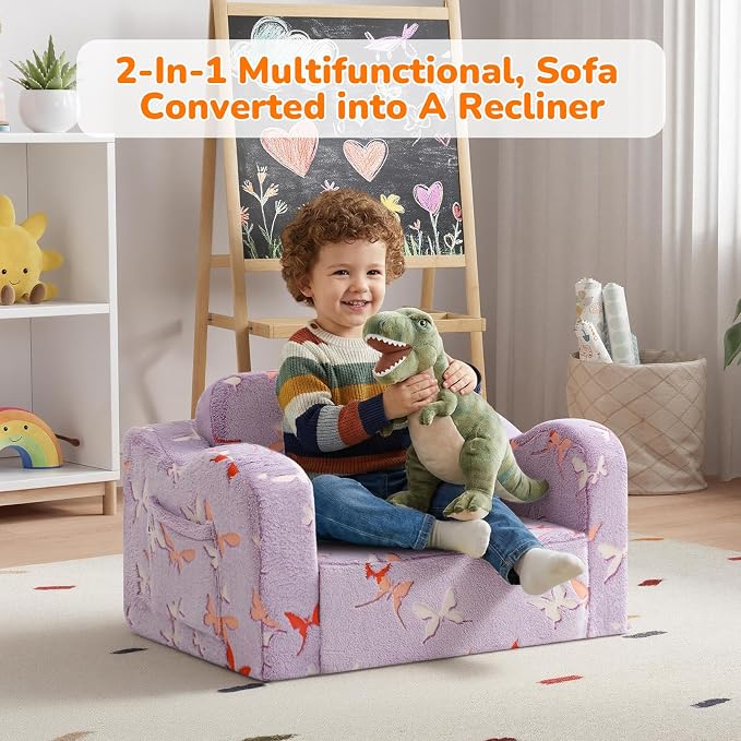 MeMoreCool Glowing Butterfly Kids Chair, 2-in-1 Foldable Kids Couch - Image 5