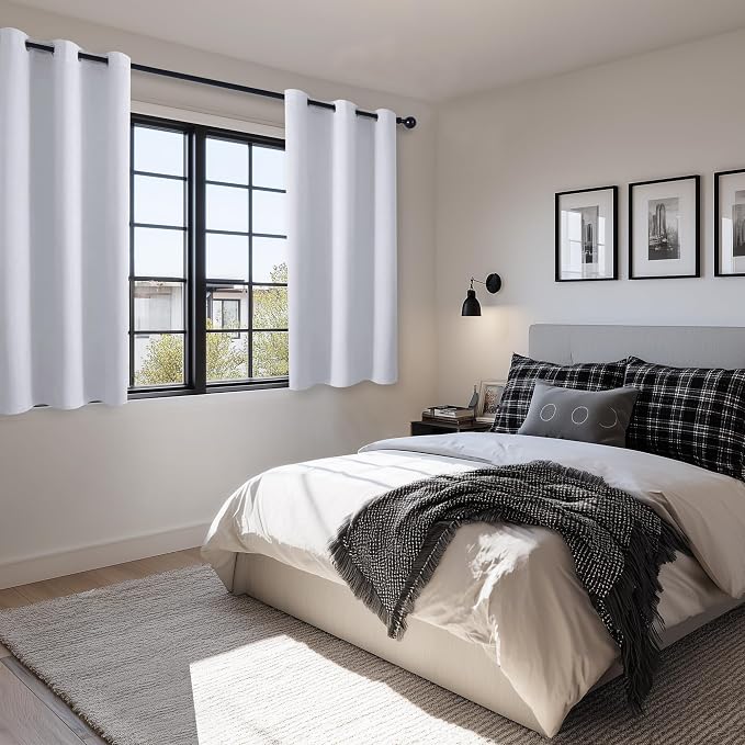 Short Blackout Curtains for Bedroom, 2 Panels Greyish White W38xL45 | Thermal - Image 2