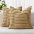 MIULEE Corduroy Decorative Throw Pillow Covers 18x18 Khaki Pack of 2 | Soft by MIULEE