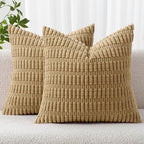 MIULEE Corduroy Decorative Throw Pillow Covers 20x20 Khaki Pack of 2 | Soft by MIULEE