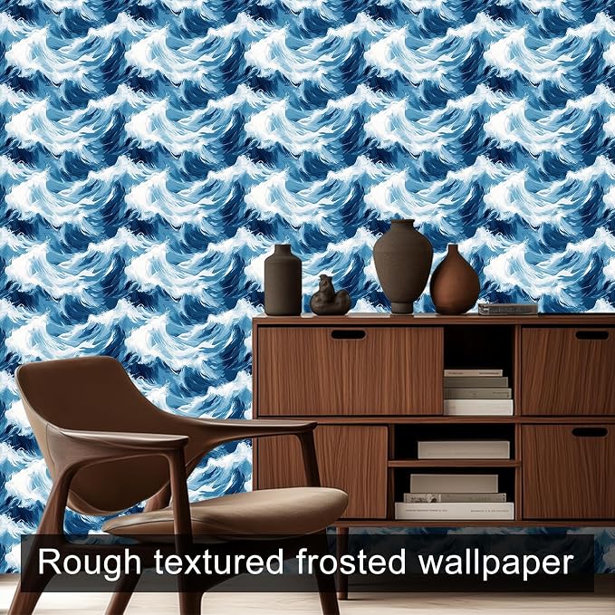 HOMETITUTE Blue Wave Pattern Wallpaper Peel and Stick Self Adhesive Vinyl Wall - Image 8