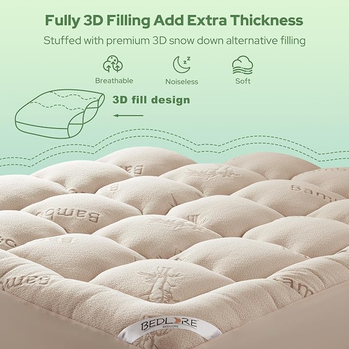 BEDLORE Twin XL Mattress Topper Viscose Derived from Bamboo, Thick Pillow Top - Image 5