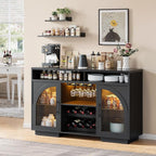 Wine Bar Cabinet 54", Arched Glass Doors, Wine Rack, Adjustable Shelves - Image 7