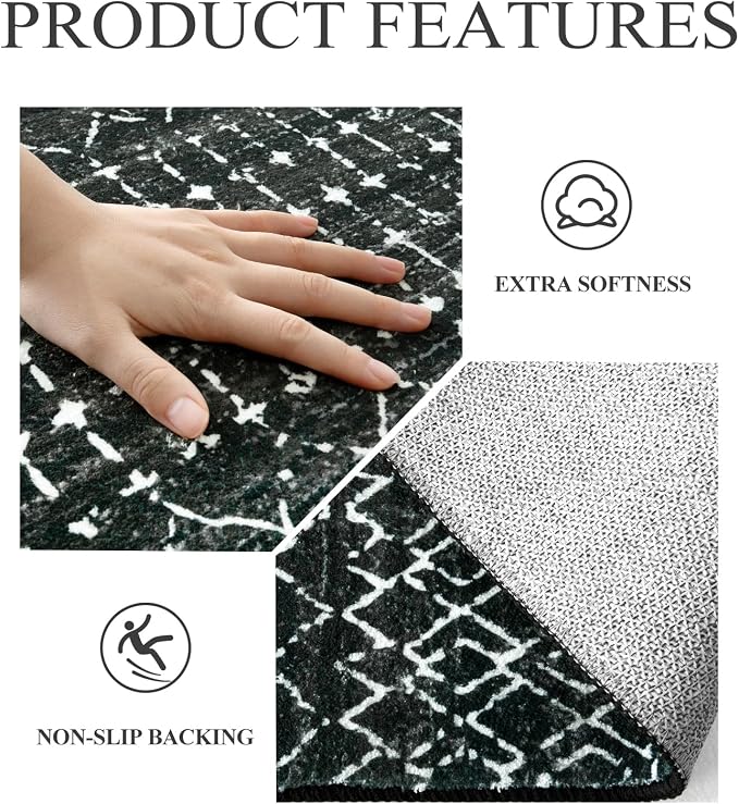 Lahome Moroccan Black Washable Runner 2x5 Non-Slip Lightweight Laundry Room Rug - Image 5