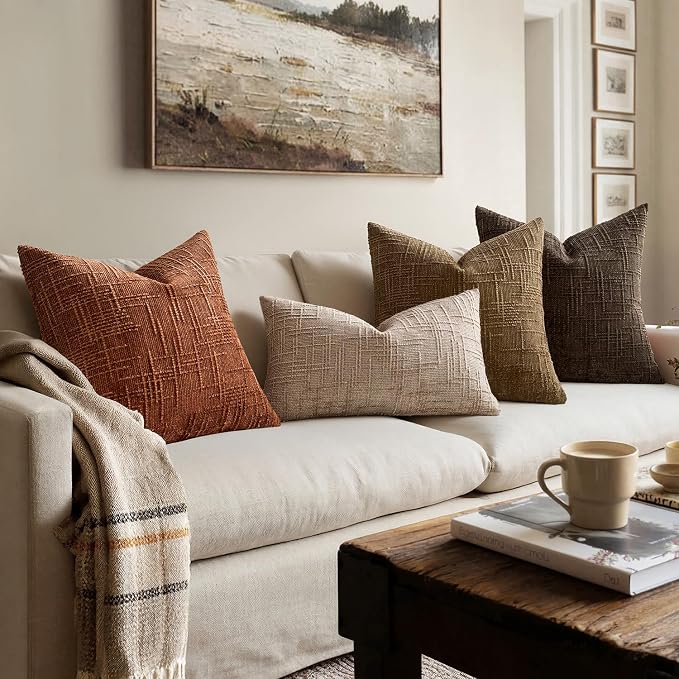 MIULEE Chenille Textured Fall Euro Throw Pillow Covers Burnt Orange 24x24 | Set - Image 6