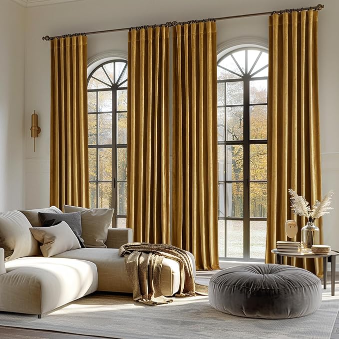 MIULEE Gold Velvet Curtains 52x84 inches Luxury Blackout Curtains | Thermal - Image 5