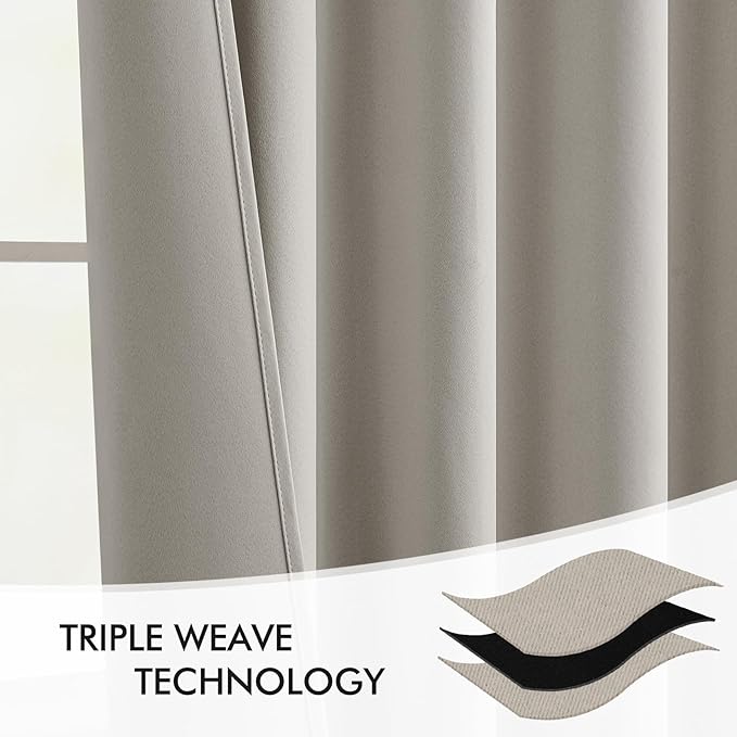 MIULEE Natural Back Tab Blackout Curtains 52x72 Inches Long 2 Panels Set | Rod - Image 7