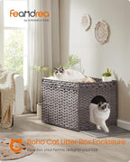 Feandrea Cat Litter Box Enclosure, Handwoven Rattan Hidden Litter Box Furniture - Image 2
