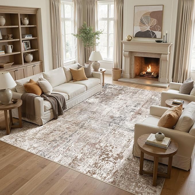 UERMEI Square Area Rugs : Washable 10x10 Neutral Modern Abstract Carpet - Image 3