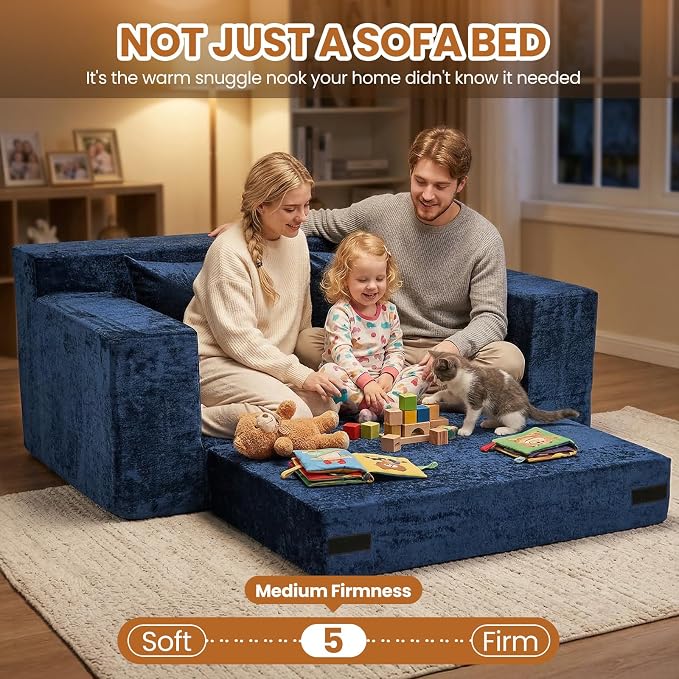 Loveseat Sofa Bed, Convertible Silky Velvet 5-in-1 Foldable Boneless Sleeper - Image 7