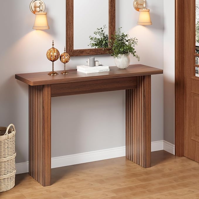 AVZEAR Mid Century Narrow Entryway Console Table, 43.3" Fluted Wood Couch Table - Image 5