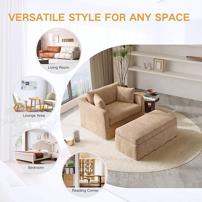 Oversized Armchair with Ottoman, 43.9" W Chenille Accent Chaise Lounge Sofa - Image 7