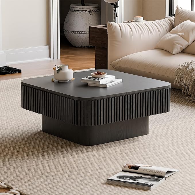 Square Coffee Table for Living Room, Fluted Drum Accent Tea Center Table - Image 3