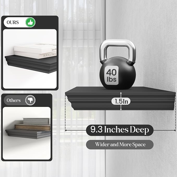 Fun Memories Floating Shelves 36 Inch Long, 9.3 Inch Deep Classic Crown Molding - Image 4