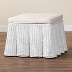 Bali & pari Palm Bohemian White Scallop Rattan Ottoman - Image 7