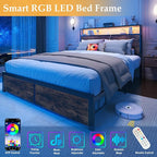 Lifezone Full Bed Frame with 2-Tier Storage Headboard, Metal Bed Frame with - Image 6