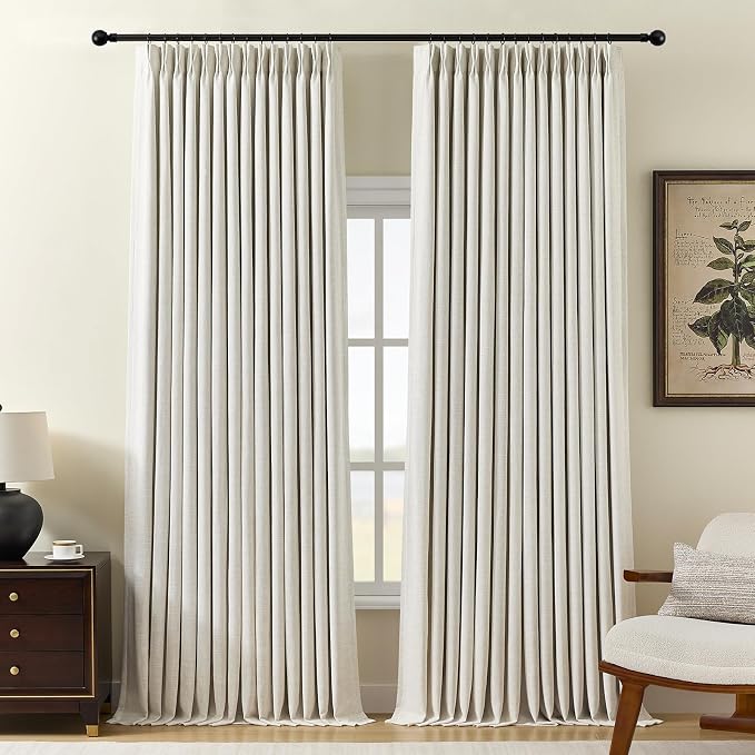 Pinch Pleated Linen Curtains 100% Blackout 120 Inches Long by AUSSPVOCT
