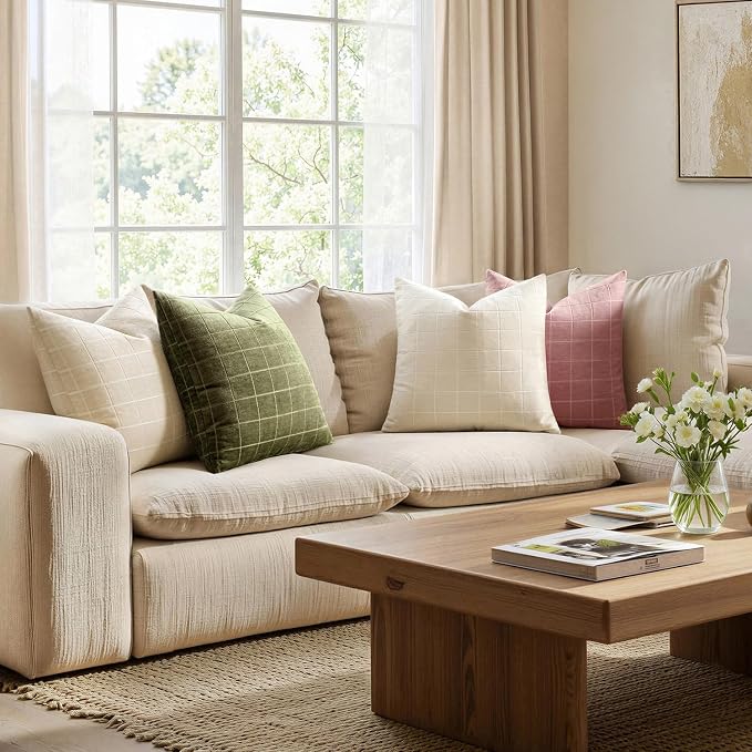 MIULEE Decorative Chenille Check Throw Pillow Covers Vintage Plaid Couch - Image 5