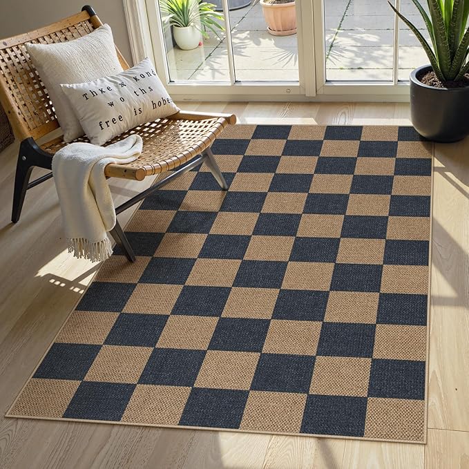 Lahome Checkered Easy Jute 3x5 Outdoor Rug, Washable Rugs by Lahome